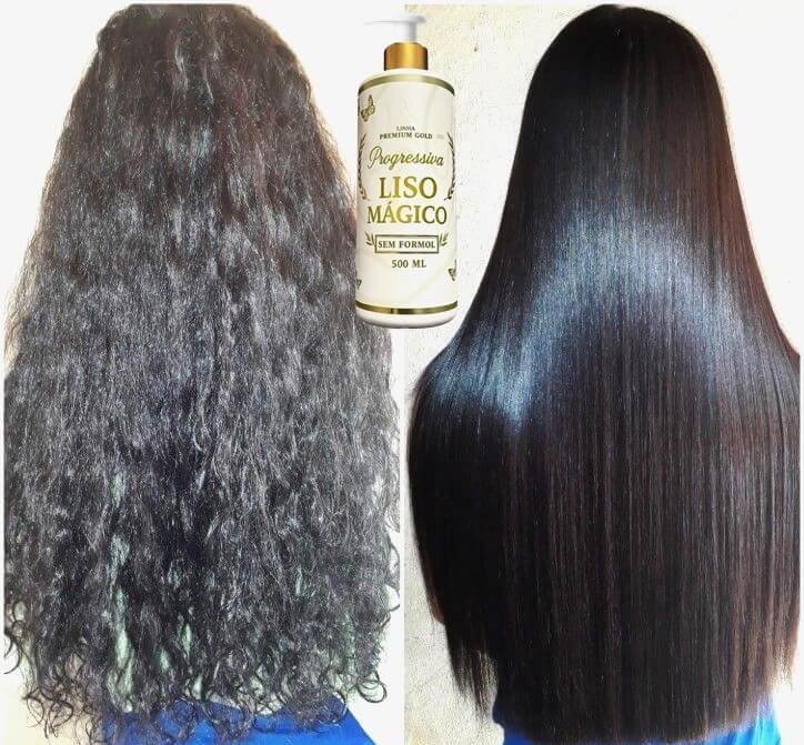 Liso Mágico resultado em cabelo escuro